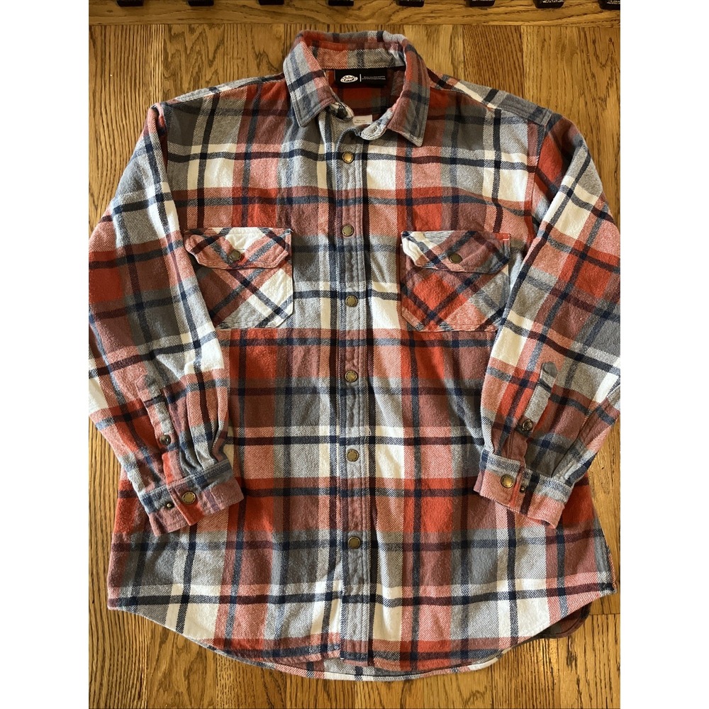 Key Apparel Mens Plaid Flannel Shirt Jacket Long Sleeve Button Up Red Gray‎ XL